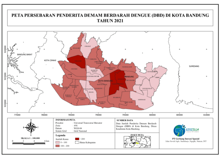 Peta Persebaran Penderita Demam Berdarah Dengue (DBD) Di Kota Bandung Tahun 2021